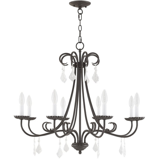Bronze Eight Light Metal Dimmable Chandelier With Shades HomeRoots