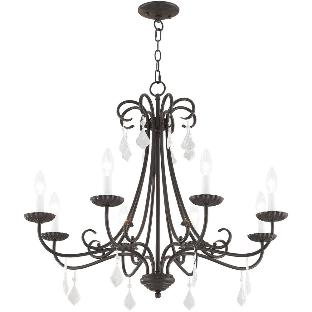 Bronze Eight Light Metal Dimmable Chandelier With Shades HomeRoots