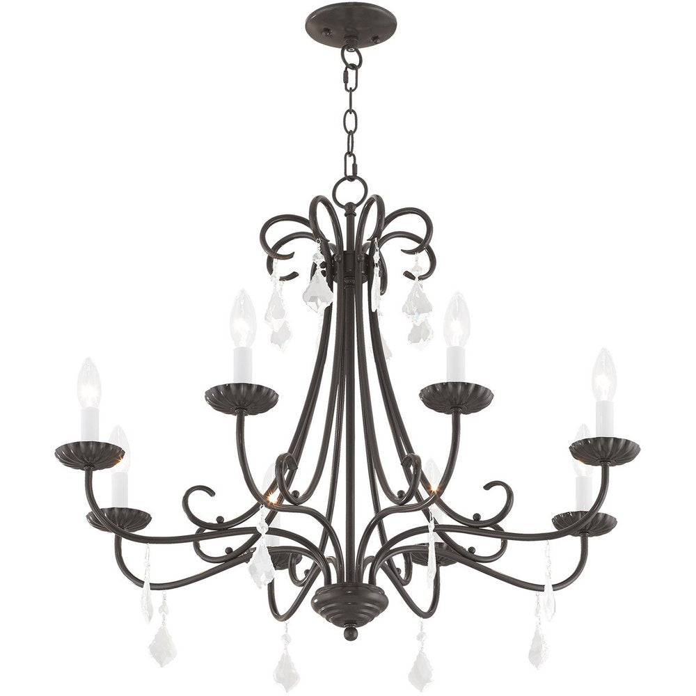 Bronze Eight Light Metal Dimmable Chandelier With Shades HomeRoots