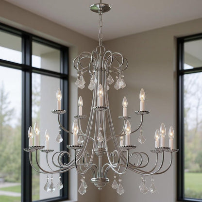 Silver Multi Light Metal Dimmable Chandelier With Shades HomeRoots