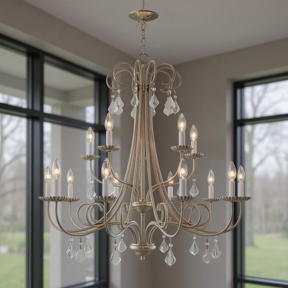 Nickel Multi Light Metal Dimmable Chandelier With Shades HomeRoots