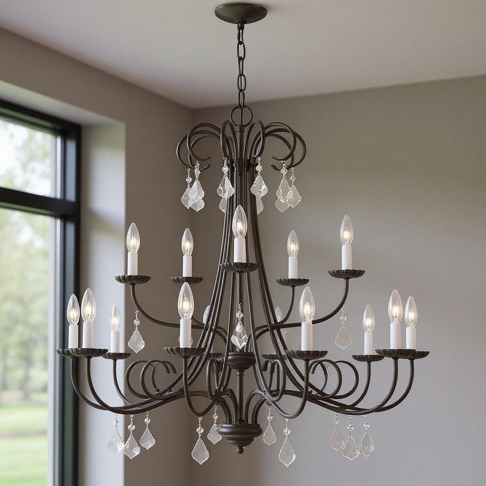 Bronze Multi Light Metal Dimmable Chandelier With Shades HomeRoots