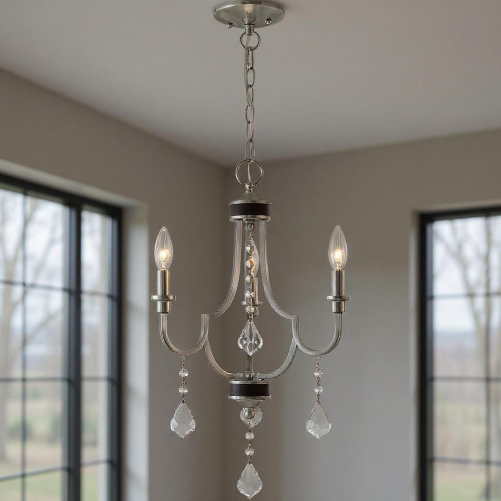 Nickel Three Light Metal Dimmable Chandelier With Shades HomeRoots