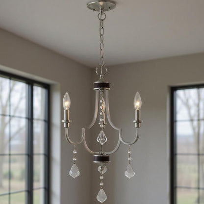 Nickel Three Light Metal Dimmable Chandelier With Shades HomeRoots