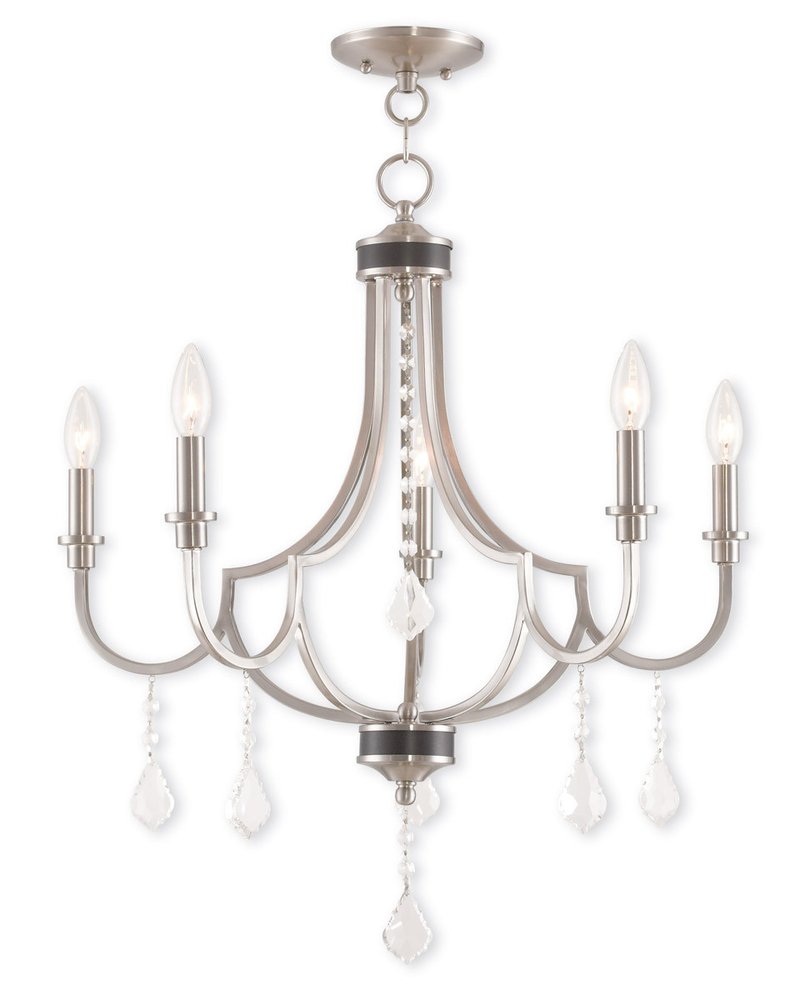 Nickel Five Light Metal Dimmable Chandelier With Shades HomeRoots