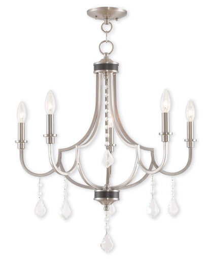Nickel Five Light Metal Dimmable Chandelier With Shades HomeRoots