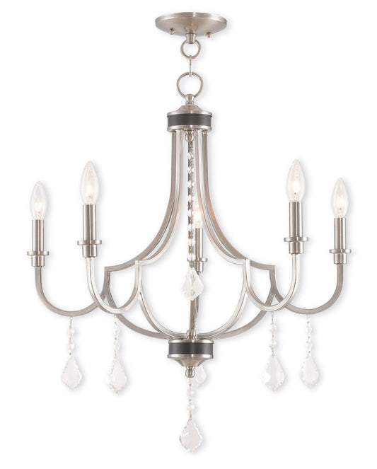 Nickel Five Light Metal Dimmable Chandelier With Shades HomeRoots