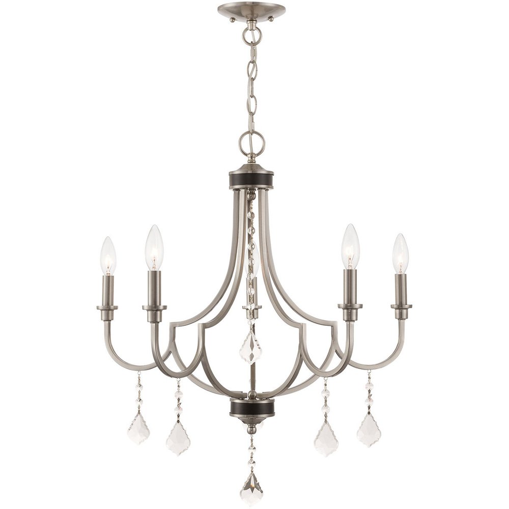 Nickel Five Light Metal Dimmable Chandelier With Shades HomeRoots