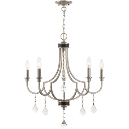 Nickel Five Light Metal Dimmable Chandelier With Shades HomeRoots