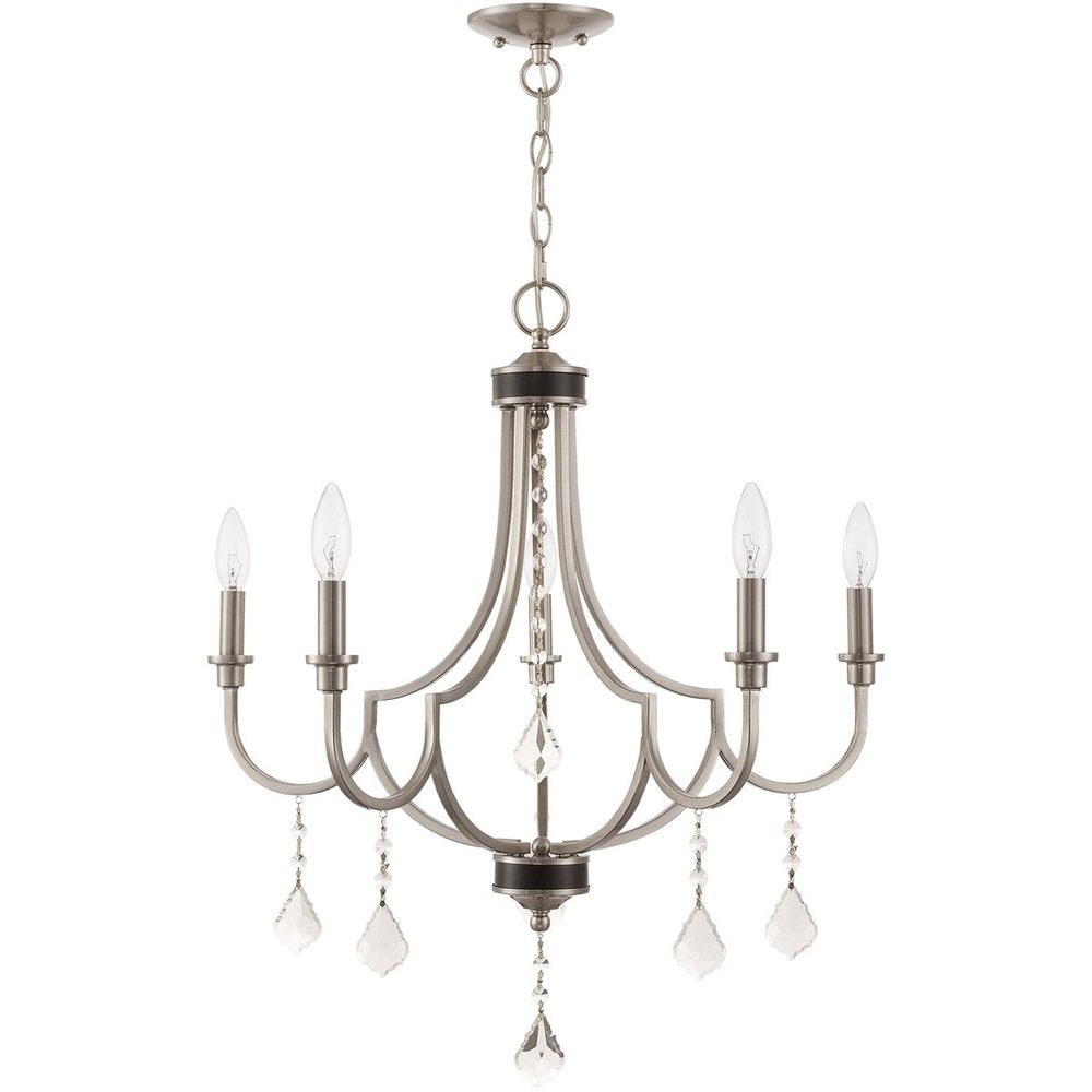 Nickel Five Light Metal Dimmable Chandelier With Shades HomeRoots