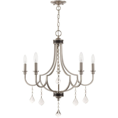 Nickel Five Light Metal Dimmable Chandelier With Shades HomeRoots