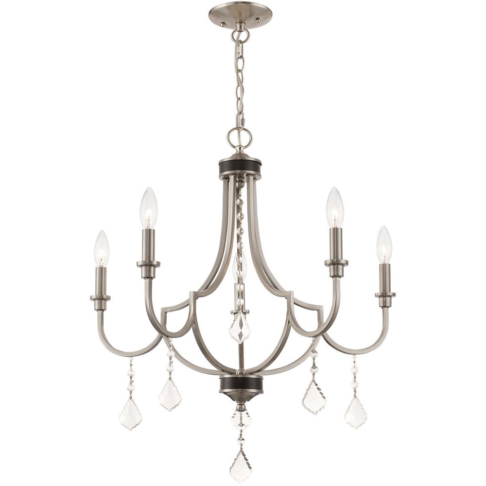 Nickel Five Light Metal Dimmable Chandelier With Shades HomeRoots