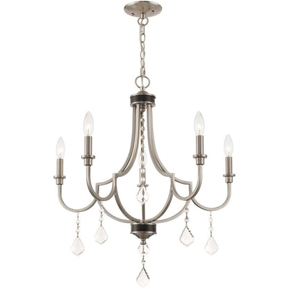 Nickel Five Light Metal Dimmable Chandelier With Shades HomeRoots