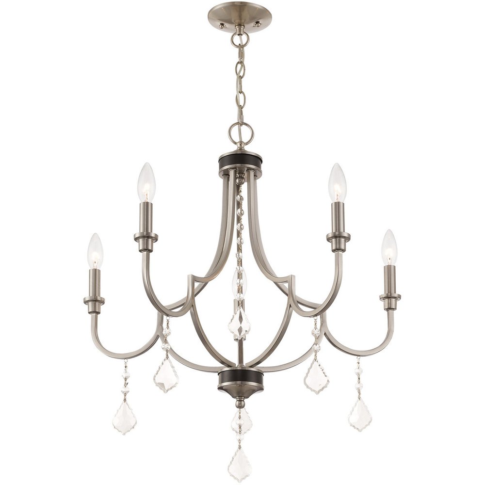 Nickel Five Light Metal Dimmable Chandelier With Shades HomeRoots