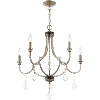 Nickel Five Light Metal Dimmable Chandelier With Shades HomeRoots