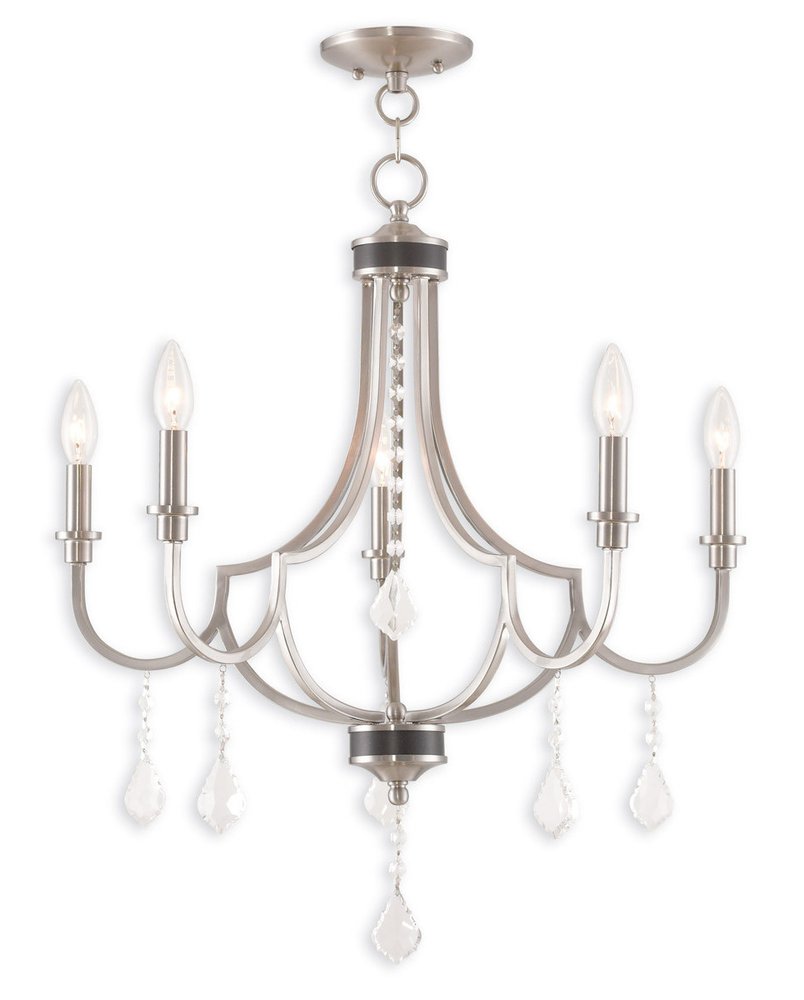 Nickel Five Light Metal Dimmable Chandelier With Shades HomeRoots