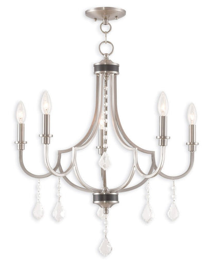 Nickel Five Light Metal Dimmable Chandelier With Shades HomeRoots