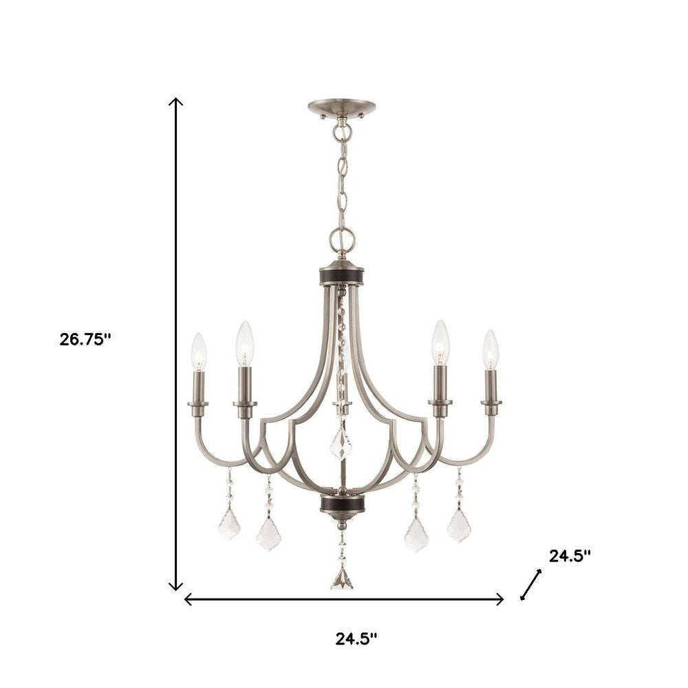 Nickel Five Light Metal Dimmable Chandelier With Shades HomeRoots