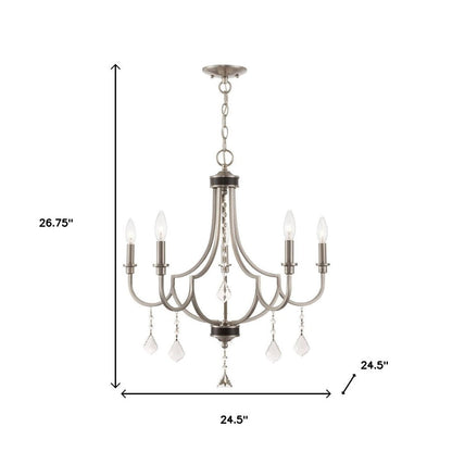 Nickel Five Light Metal Dimmable Chandelier With Shades HomeRoots