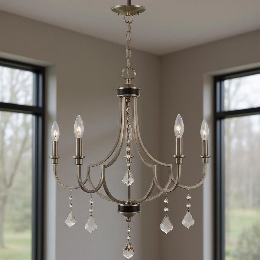 Nickel Five Light Metal Dimmable Chandelier With Shades HomeRoots