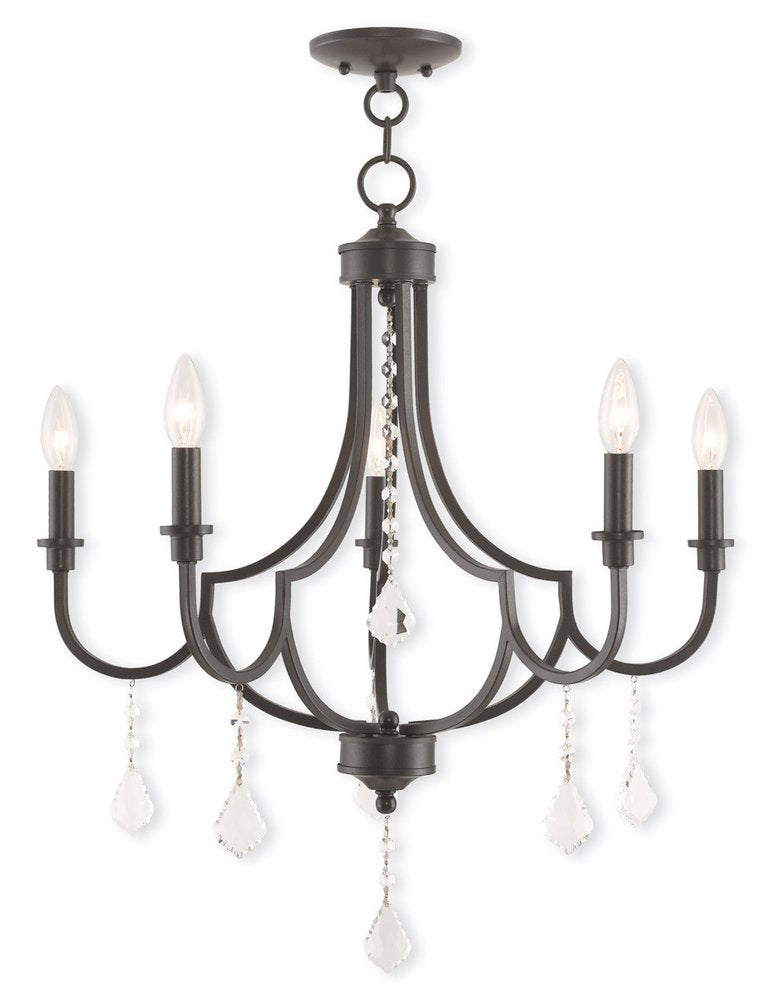 Bronze Five Light Metal Dimmable Chandelier With Shades HomeRoots