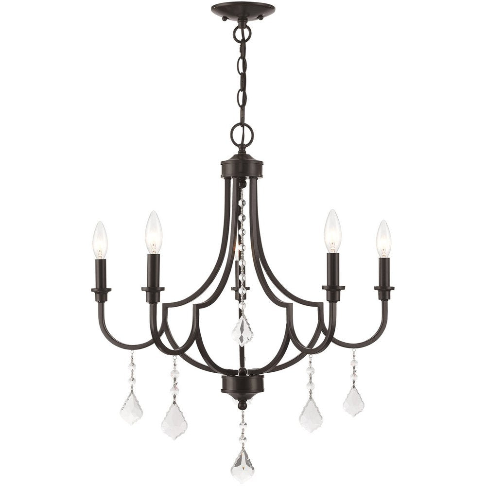 Bronze Five Light Metal Dimmable Chandelier With Shades HomeRoots