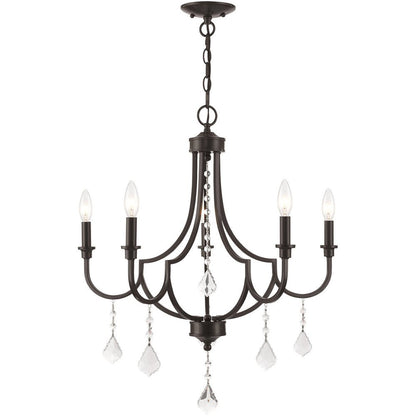 Bronze Five Light Metal Dimmable Chandelier With Shades HomeRoots