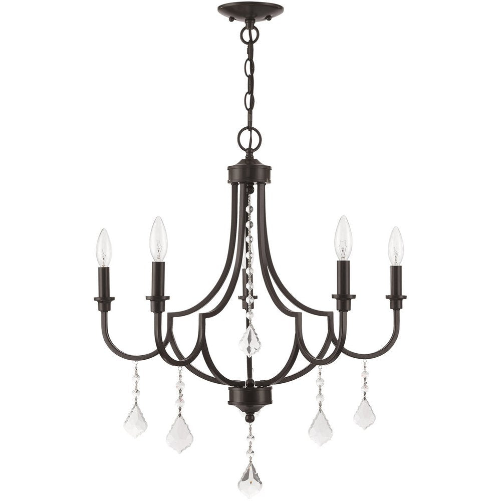 Bronze Five Light Metal Dimmable Chandelier With Shades HomeRoots