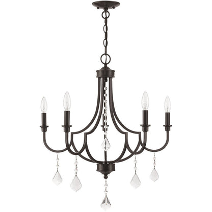 Bronze Five Light Metal Dimmable Chandelier With Shades HomeRoots