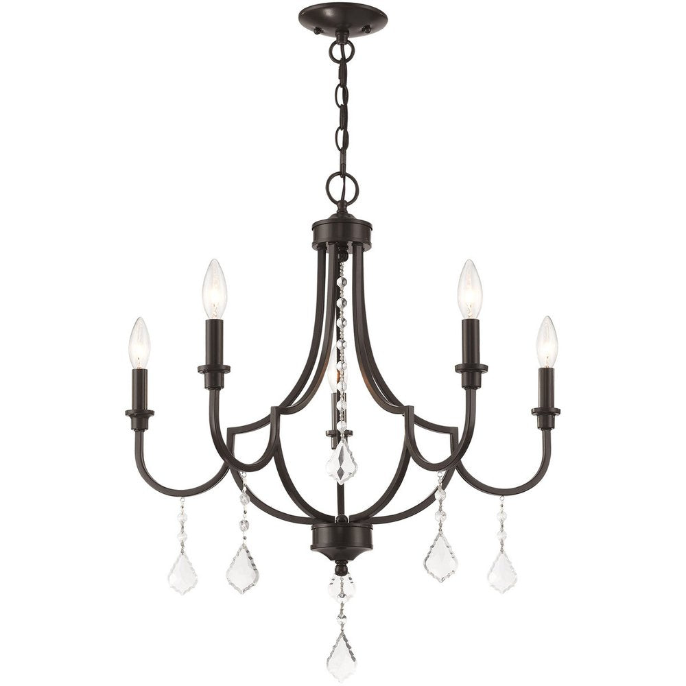 Bronze Five Light Metal Dimmable Chandelier With Shades HomeRoots