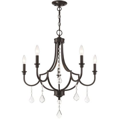 Bronze Five Light Metal Dimmable Chandelier With Shades HomeRoots