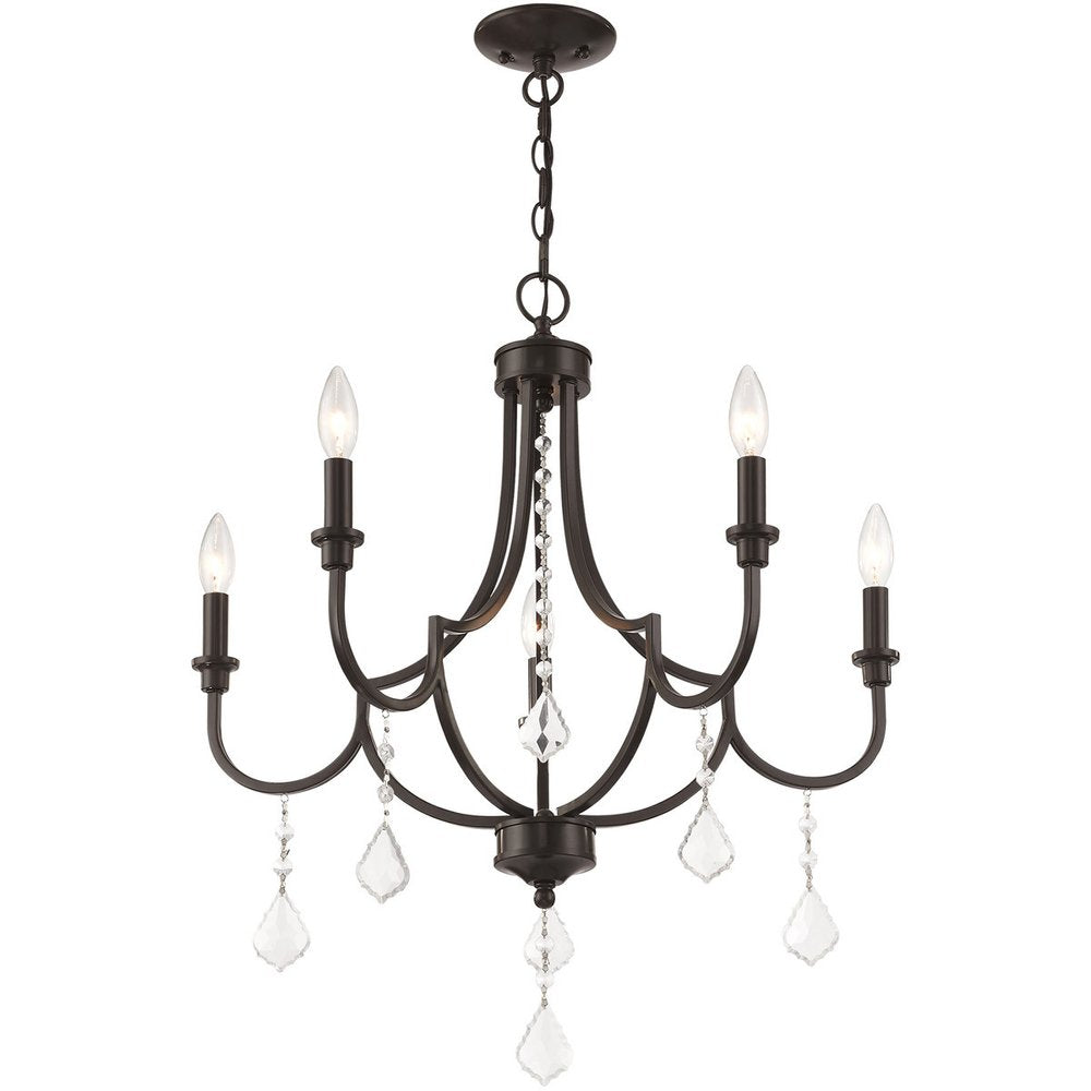 Bronze Five Light Metal Dimmable Chandelier With Shades HomeRoots