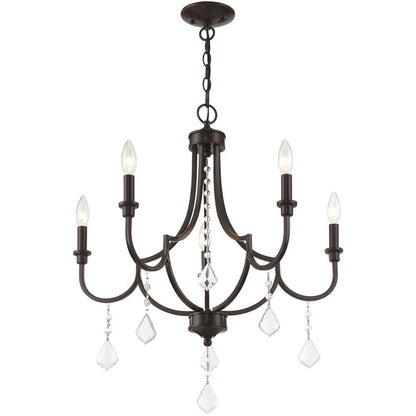 Bronze Five Light Metal Dimmable Chandelier With Shades HomeRoots