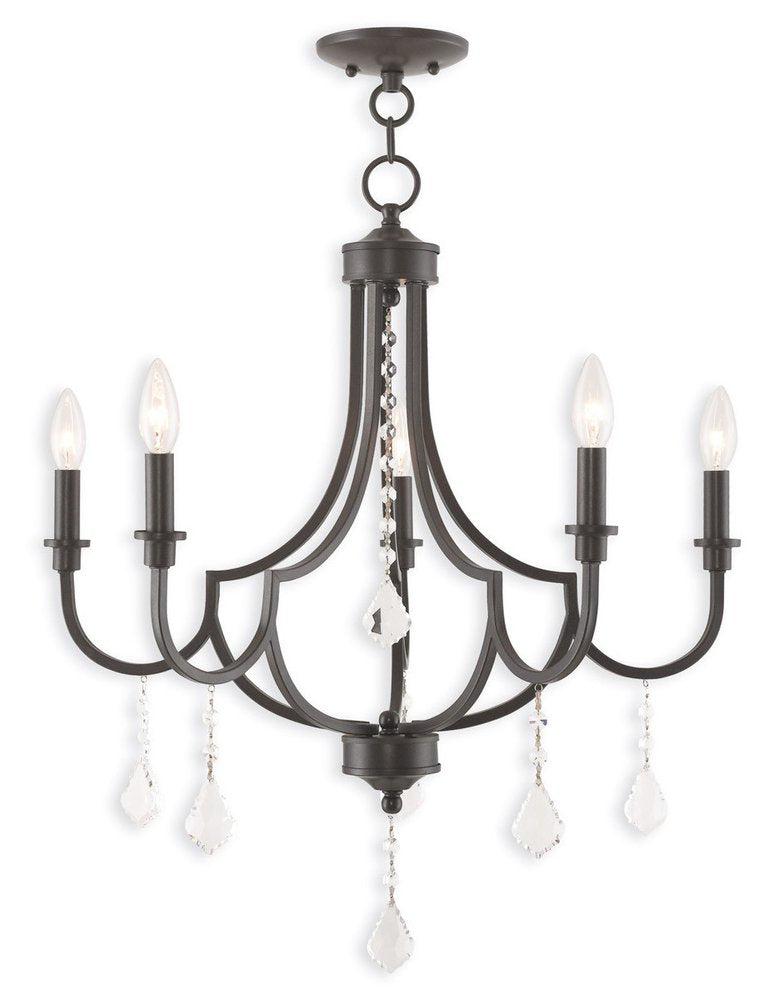 Bronze Five Light Metal Dimmable Chandelier With Shades HomeRoots