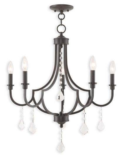 Bronze Five Light Metal Dimmable Chandelier With Shades HomeRoots