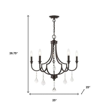 Bronze Five Light Metal Dimmable Chandelier With Shades HomeRoots