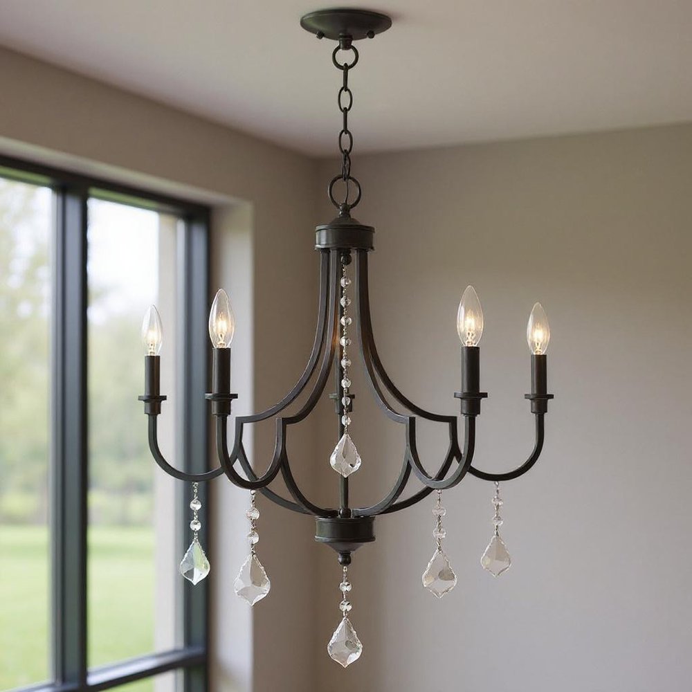 Bronze Five Light Metal Dimmable Chandelier With Shades HomeRoots