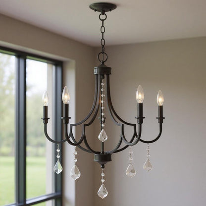 Bronze Five Light Metal Dimmable Chandelier With Shades HomeRoots