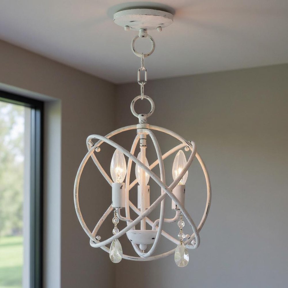 White Three Light Metal Dimmable Chandelier With Shades HomeRoots