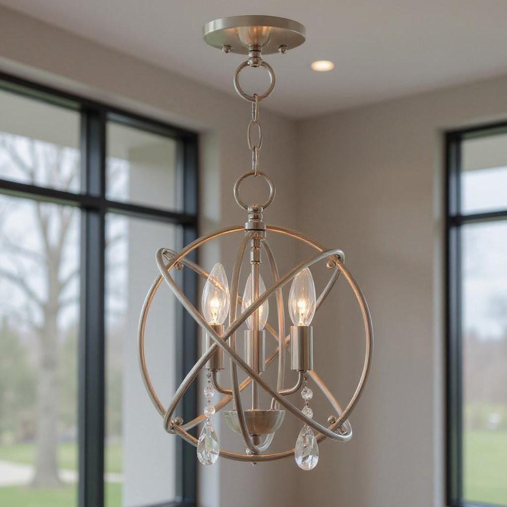 Nickel Three Light Metal Dimmable Chandelier With Shades HomeRoots