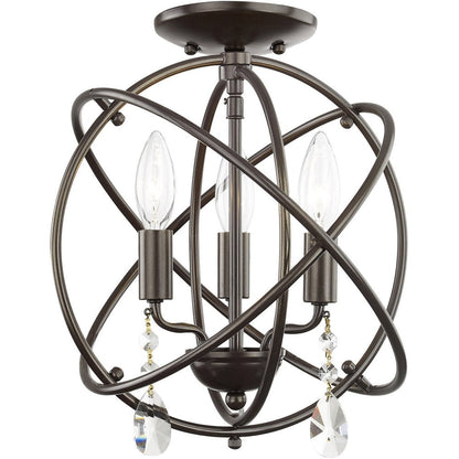 Bronze Three Light Metal Dimmable Chandelier With Shades HomeRoots