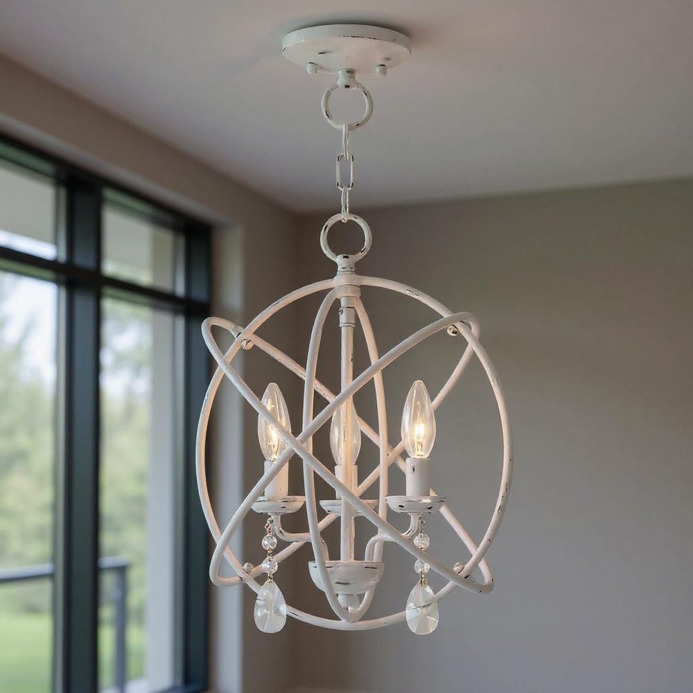 White Three Light Metal Dimmable Chandelier With Shades HomeRoots