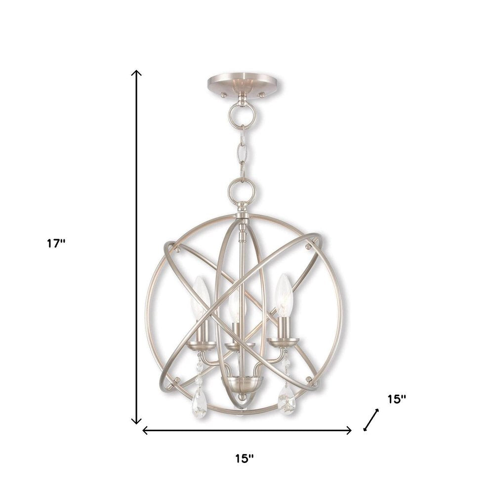 Nickel Three Light Metal Dimmable Chandelier With Shades HomeRoots