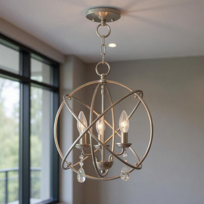 Nickel Three Light Metal Dimmable Chandelier With Shades HomeRoots