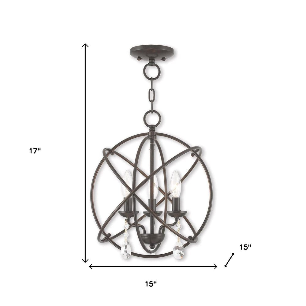 Bronze Three Light Metal Dimmable Chandelier With Shades HomeRoots