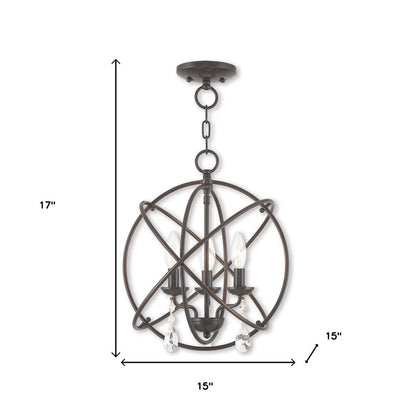Bronze Three Light Metal Dimmable Chandelier With Shades HomeRoots