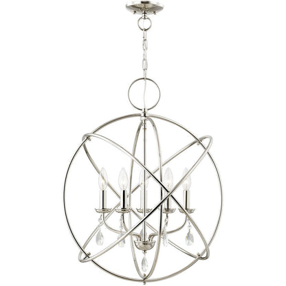 Nickel Five Light Metal Dimmable Chandelier With Shades HomeRoots