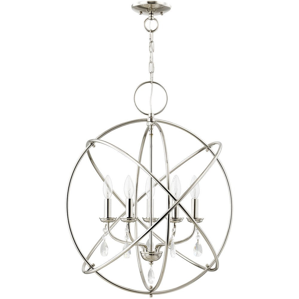Nickel Five Light Metal Dimmable Chandelier With Shades HomeRoots