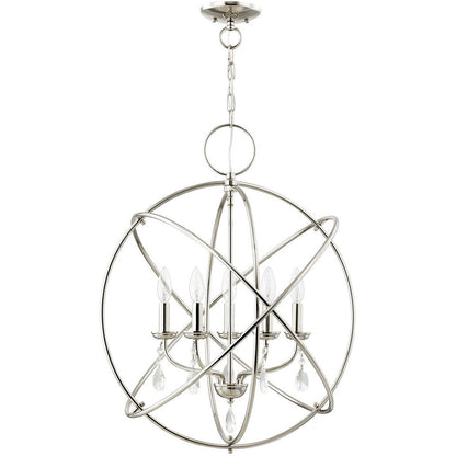 Nickel Five Light Metal Dimmable Chandelier With Shades HomeRoots