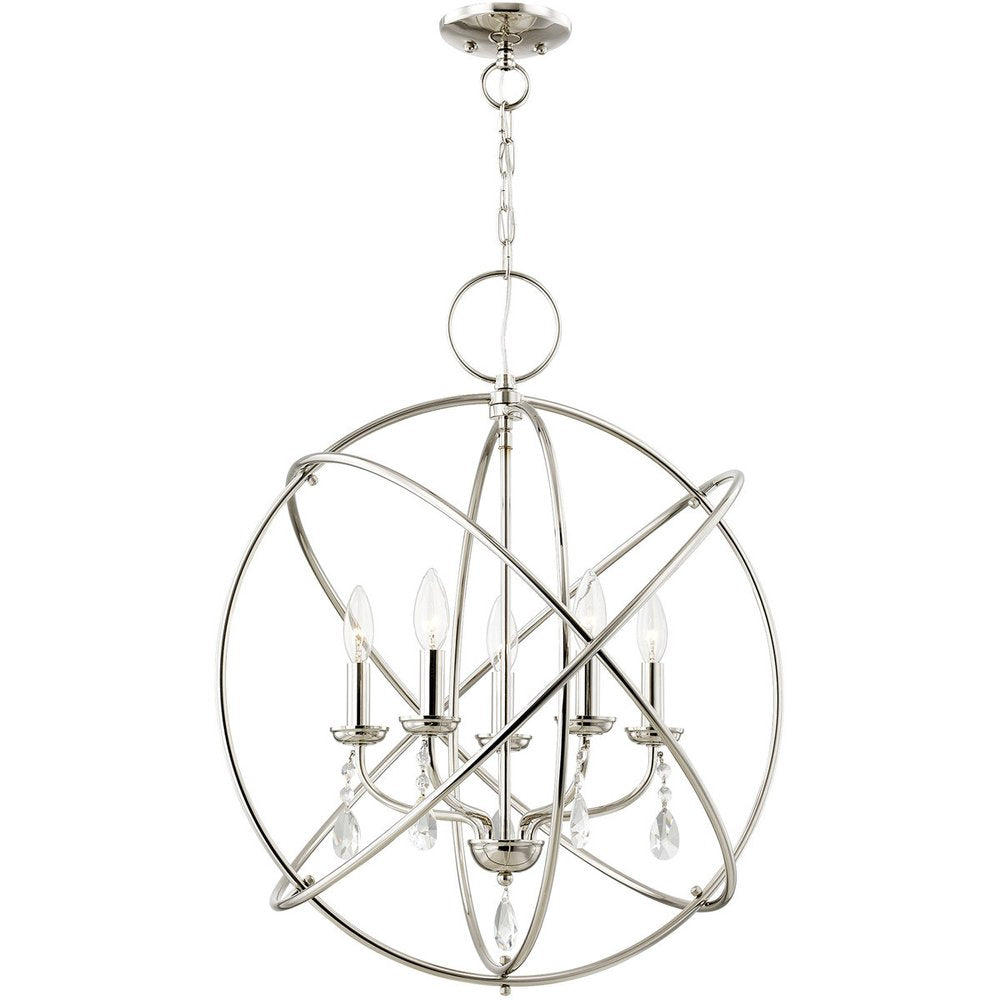 Nickel Five Light Metal Dimmable Chandelier With Shades HomeRoots